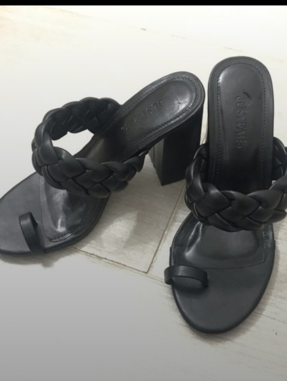 Justfab Black Braided Strap Block Heel Sandals
